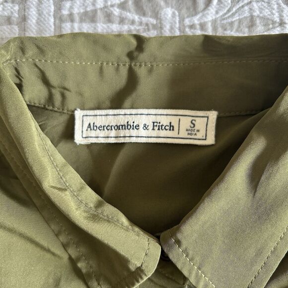 Abercrombie & Fitch Dress Women S Green Button Up Roll Tab Sleeve Casual Preppy - Picture 4 of 15